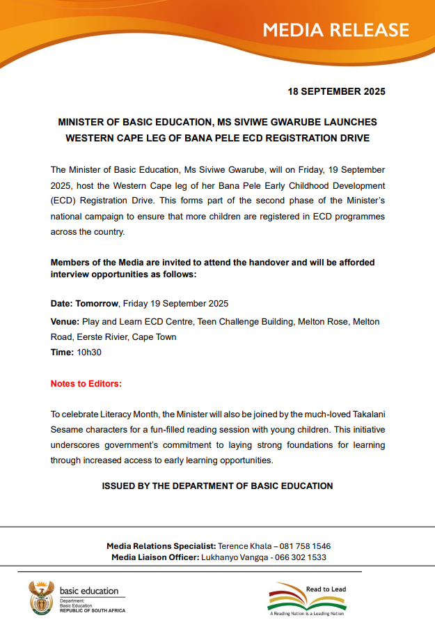 Minister hosts Bana Pele ECD registration clinics in Western Cape